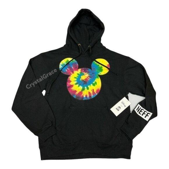 Disney Hoodie WMNS S Black Mickey Mouse Neff Tie Dye Rainbow Spring Colorful - Picture 1 of 16